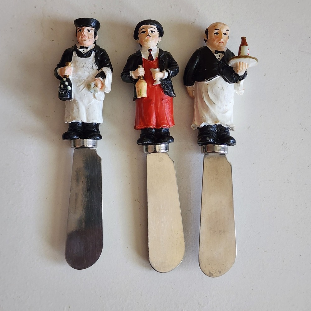 Guy Buffet Figure Waiter Cheese Spreaders Set 3 Bistro Novelty Cottagecore